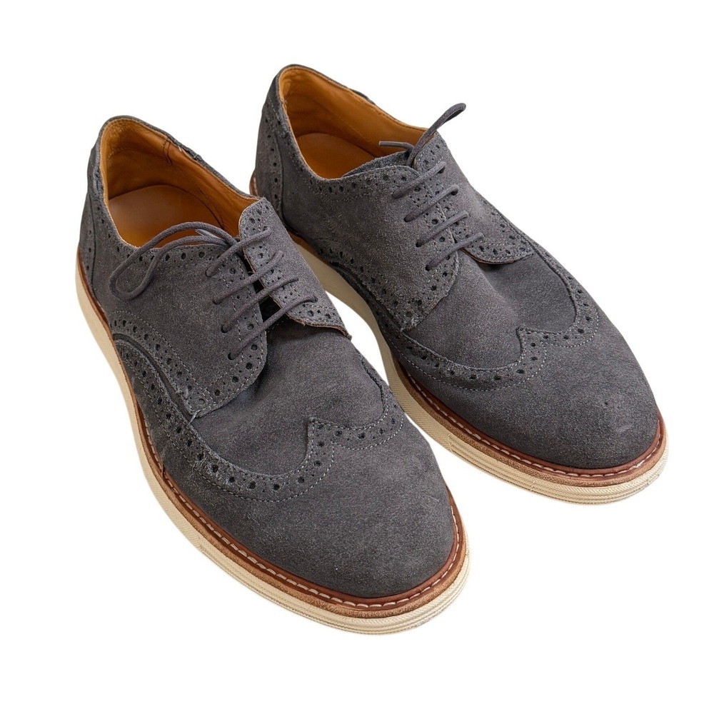 Massimo Dutti Mens Gray‎ Suede Wingtip Brogue Oxford Shoes EU 42 US 9